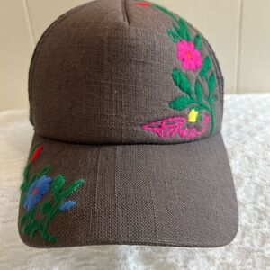 PRANA Floral Embroidered Brown Baseball Cap